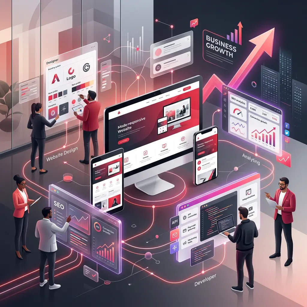 Smart web design and development solutions for business growth by Miruthika Enterprises in Chennai offering SEO, branding, website development, and digital marketing services.